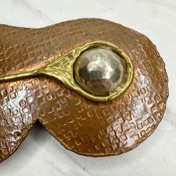 Vintage Brutalist Copper Tone Mixed Metal Artisan Belt Buckle Modernist 1970s ✨ main image 5